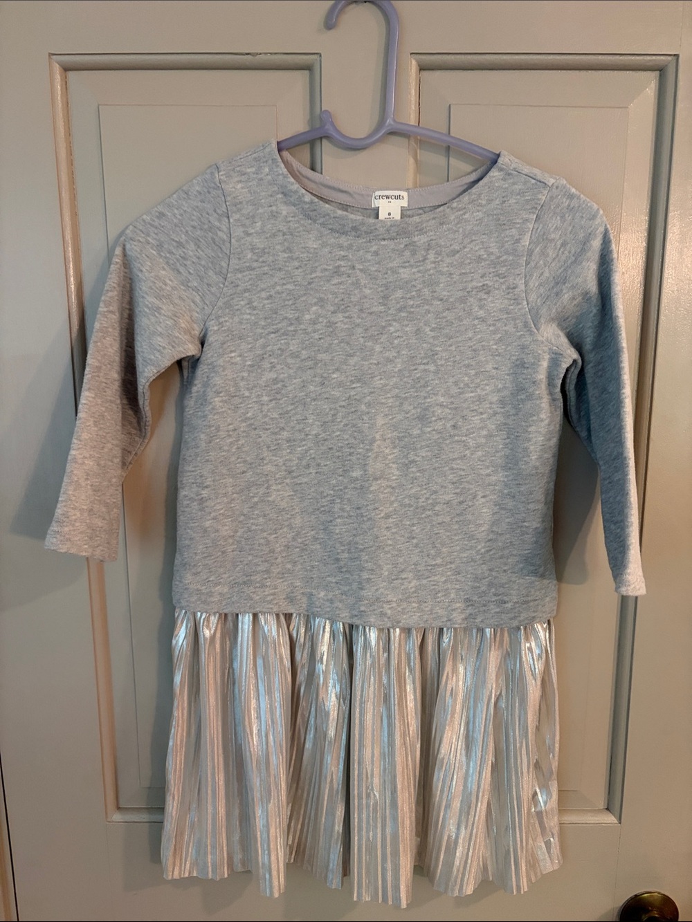 Crewcuts Grey Sweatshirt Dress with Metallic Pleated Skirt
